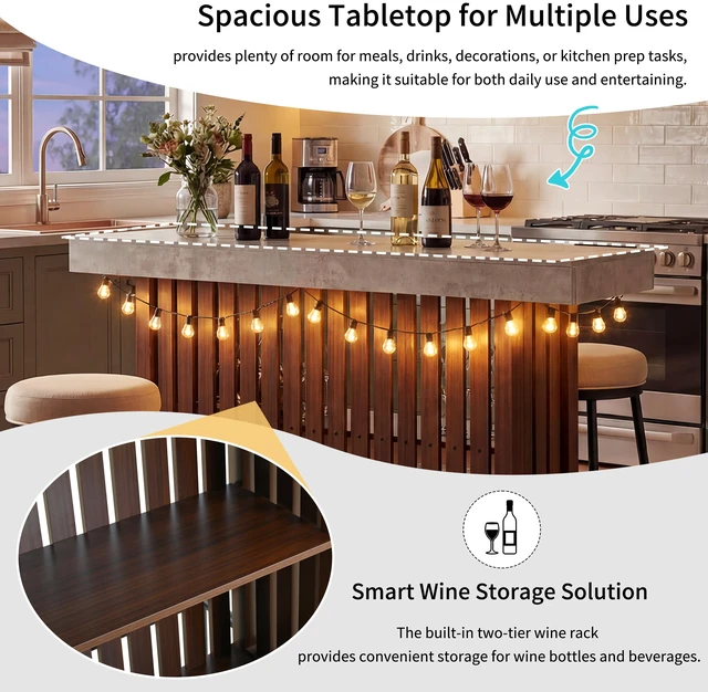 Alt view image 5 of 7 - Sideboard Table, Counter Height Table and Bar with Wine Storage Top Wine Cabinet with Footrest and 2 Tier Rack Suitable