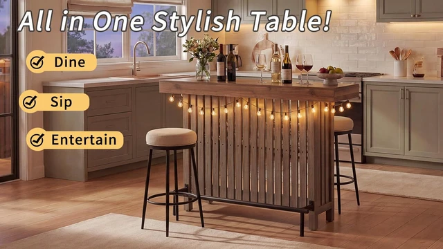 Alt view image 3 of 7 - Sideboard Table, Counter Height Table and Bar with Wine Storage Top Wine Cabinet with Footrest and 2 Tier Rack Suitable