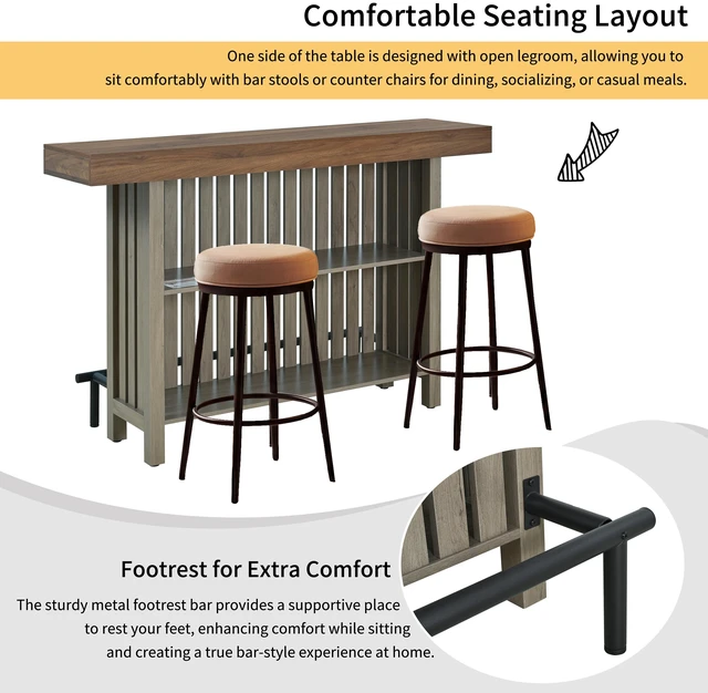 Alt view image 6 of 7 - Sideboard Table, Counter Height Table and Bar with Wine Storage Top Wine Cabinet with Footrest and 2 Tier Rack Suitable
