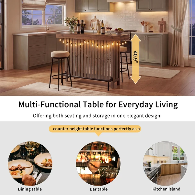 Alt view image 4 of 7 - Sideboard Table, Counter Height Table and Bar with Wine Storage Top Wine Cabinet with Footrest and 2 Tier Rack Suitable