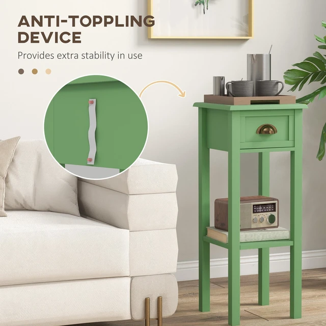 Alt view image 4 of 7 - Narrow End Table with Drawer and Bottom Shelf, Slim Side Table for Small Spaces Skinny Accent Desk for Living Set, Grey