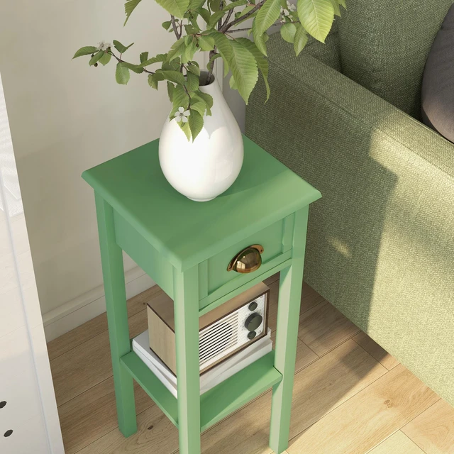 Alt view image 3 of 7 - Narrow End Table with Drawer and Bottom Shelf, Slim Side Table for Small Spaces Skinny Accent Desk for Living Set, Grey