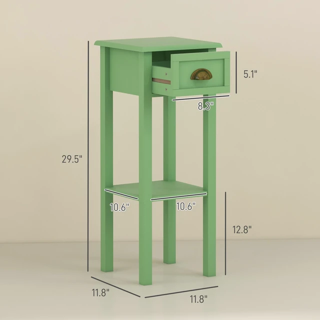 Alt view image 7 of 7 - Narrow End Table with Drawer and Bottom Shelf, Slim Side Table for Small Spaces Skinny Accent Desk for Living Set, Grey
