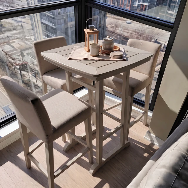 Alt view image 3 of 7 - HDPE Square Bar Height Table, Indoor Outdoor High Top Pub Table for Patio Kitchen and Bar Wood Finish, Antique Brown