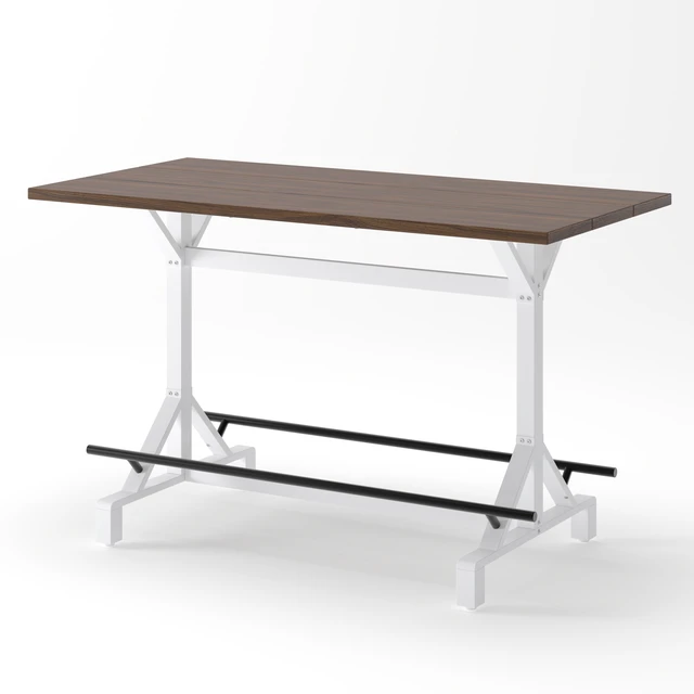 Alt view image 6 of 7 - 59 Inch Bar Height Table with Footrest, Rectangular Wooden Tabletop Bar Table Heavy Duty Metal Frame High Pub