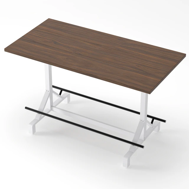 Alt view image 7 of 7 - 59 Inch Bar Height Table with Footrest, Rectangular Wooden Tabletop Bar Table Heavy Duty Metal Frame High Pub
