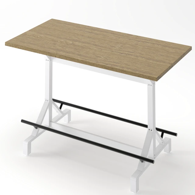 Alt view image 7 of 7 - 59 Inch Bar Height Table with Footrest, Rectangular Wooden Tabletop Bar Table Heavy Duty Metal Frame High Pub