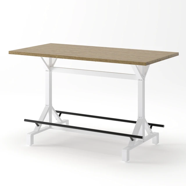 Alt view image 6 of 7 - 59 Inch Bar Height Table with Footrest, Rectangular Wooden Tabletop Bar Table Heavy Duty Metal Frame High Pub