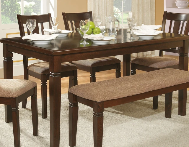 Alt view image 4 of 5 - Dining Furniture 1 pc Bench Wooden Frame Espresso Finish Fabric Upholstered Seat, Wood, Benches
