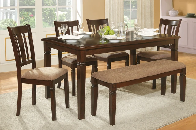 Alt view image 5 of 5 - Dining Furniture 1 pc Bench Wooden Frame Espresso Finish Fabric Upholstered Seat, Wood, Benches