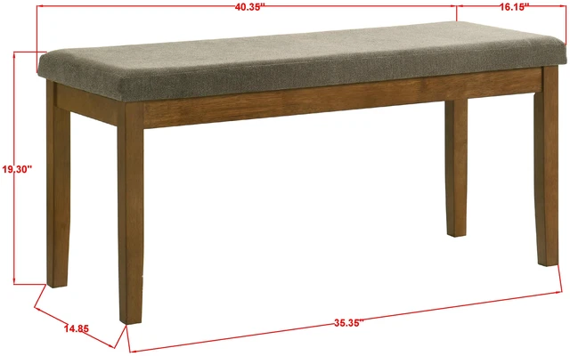 Alt view image 3 of 5 - 1 pc Padded Seating Bench Upholstered Fabric Wood Tone Brown Finish Dining Wooden Furniture, Brown Grey, Benches
