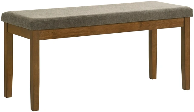 Main image of 1 pc Padded Seating Bench Upholstered Fabric Wood Tone Brown Finish Dining Wooden Furniture, Brown Grey, Benches