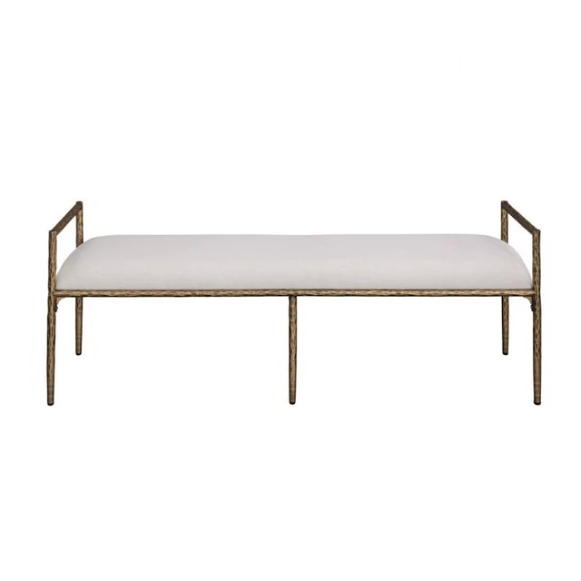 Alt view image 4 of 7 - Glam Accent Bench with Upholstered Seat, Textured Gold Finish Iron Frame Armrests Kitchen and Dining Bench Sand, Sand