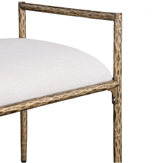 Alt view image 5 of 7 - Glam Accent Bench with Upholstered Seat, Textured Gold Finish Iron Frame Armrests Kitchen and Dining Bench Sand, Sand