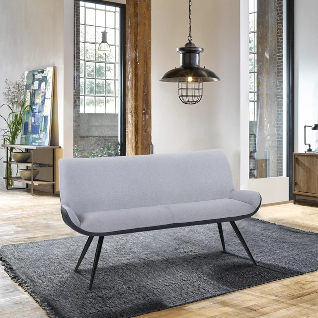 Main image of Bench in Powder Coated Finish and Gray Fabric, Faux Leather, Benches