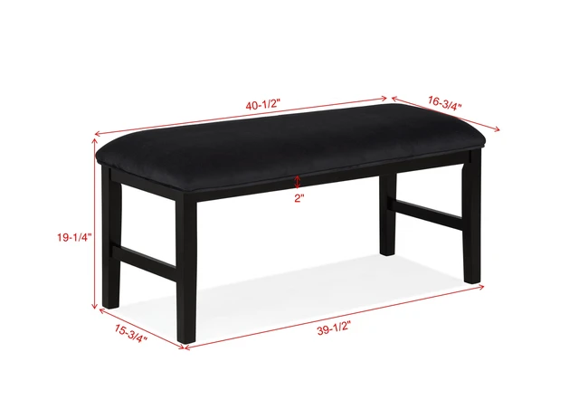 Alt view image 3 of 5 - 1 pc Upholstered Bench Soft Neutral Tone Dark Finish Legs Wooden Dining Furniture, Black, Fabric and Wood, Benches