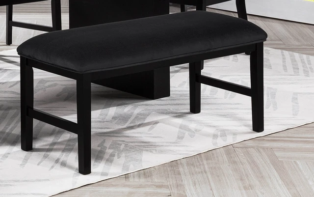 Alt view image 2 of 5 - 1 pc Upholstered Bench Soft Neutral Tone Dark Finish Legs Wooden Dining Furniture, Black, Fabric and Wood, Benches