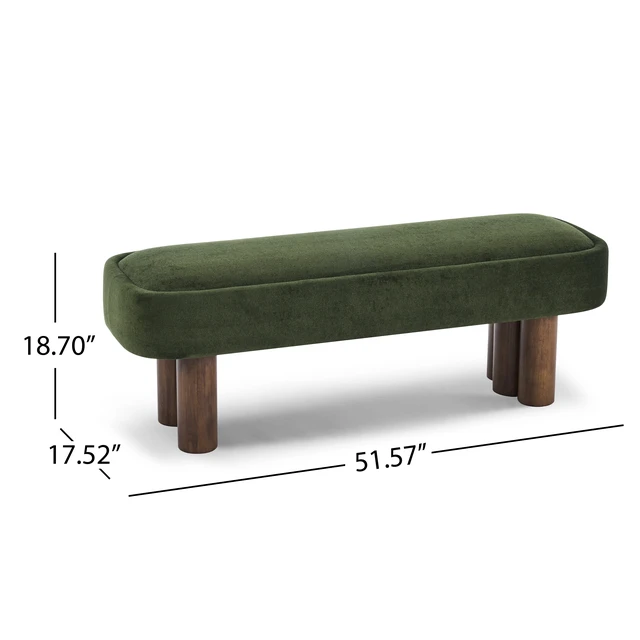 Alt view image 3 of 7 - Indoor Green Fabric Dining Bench with Color Legs, Upholstered Seating for Kitchen Dining and Living Space 250 LBS