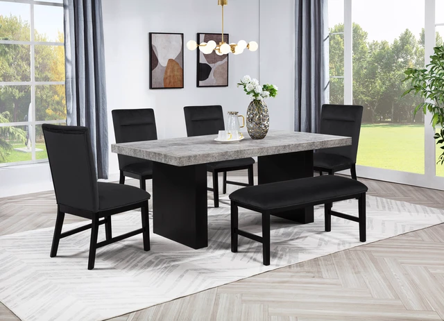 Alt view image 4 of 5 - 1 pc Upholstered Bench Soft Neutral Tone Dark Finish Legs Wooden Dining Furniture, Black, Fabric and Wood, Benches