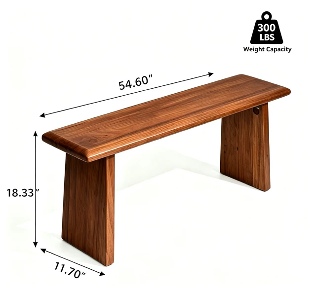 Alt view image 2 of 7 - Solid Dining Bench, Hand Crafted Wooden Entryway Bench Heavy Duty Capacity Long for Dining Table Living Accent Walnut