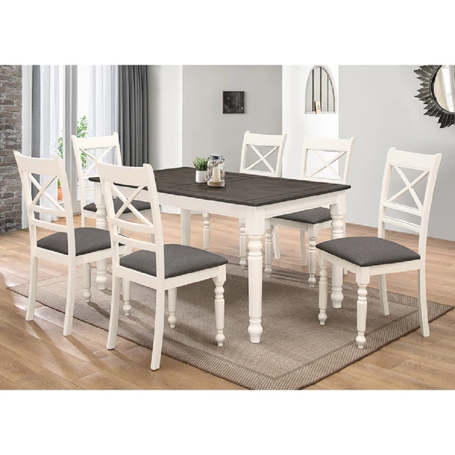 Alt view image 2 of 5 - Two Tone Wooden Dining Table with MDF Top, Solid Rubberwood Turned Legs Dining Table, Grey Ivory, MDF and Rubber Wood