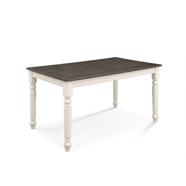 Alt view image 4 of 5 - Two Tone Wooden Dining Table with MDF Top, Solid Rubberwood Turned Legs Dining Table, Grey Ivory, MDF and Rubber Wood
