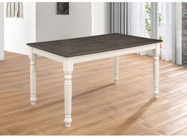 Main image of Two Tone Wooden Dining Table with MDF Top, Solid Rubberwood Turned Legs Dining Table, Grey Ivory, MDF and Rubber Wood