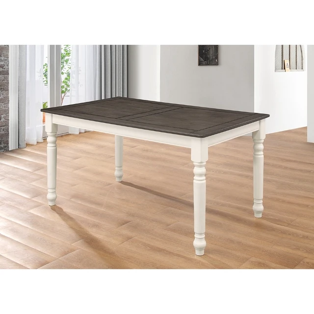 Alt view image 5 of 5 - Two Tone Wooden Dining Table with MDF Top, Solid Rubberwood Turned Legs Dining Table, Grey Ivory, MDF and Rubber Wood