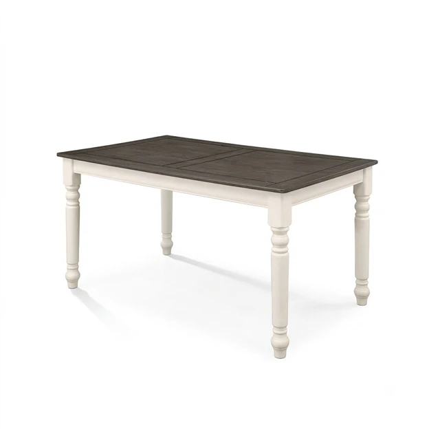 Alt view image 3 of 5 - Two Tone Wooden Dining Table with MDF Top, Solid Rubberwood Turned Legs Dining Table, Grey Ivory, MDF and Rubber Wood