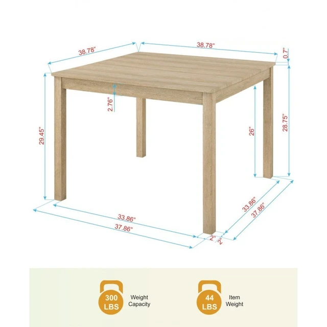 Alt view image 7 of 7 - Square Dining Table, Dining Solid Wood Table, Light Oak, Rubber Wood
