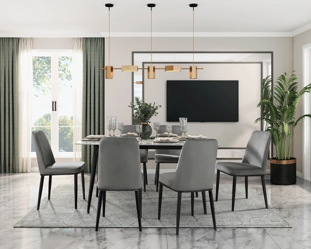 Alt view image 6 of 7 - Sintered Stone Top Dining Table 1 pc Black Metal Legs Dining Furniture, Black White