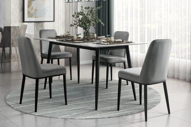 Alt view image 7 of 7 - Sintered Stone Top Dining Table 1 pc Black Metal Legs Dining Furniture, Black White