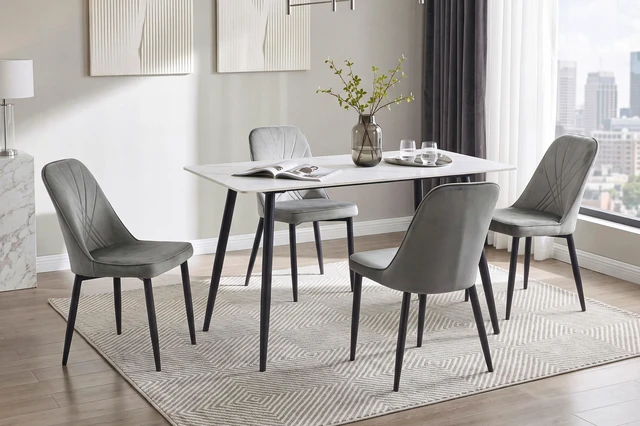 Alt view image 4 of 6 - Casual Dining Table Sintered Tabletop Iron Legs Dining Kitchen Furniture 1 pc, White Black, Iron and Sintered Stone