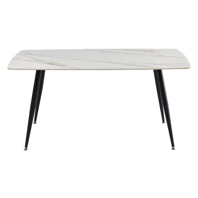 Alt view image 2 of 7 - Dining Table Sintered Like Veining Iron Legs Sleek Design Kitchen Furniture 1 pc, White Black, Iron and Sintered Stone