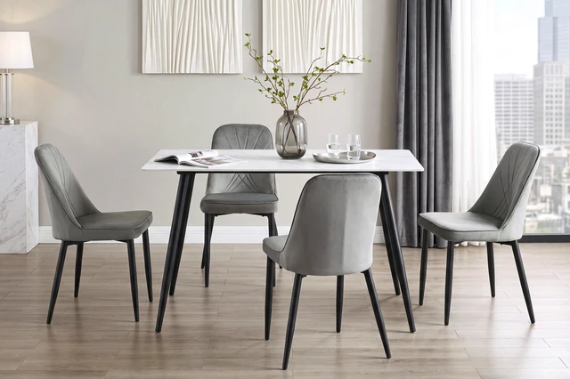 Alt view image 5 of 6 - Casual Dining Table Sintered Tabletop Iron Legs Dining Kitchen Furniture 1 pc, White Black, Iron and Sintered Stone
