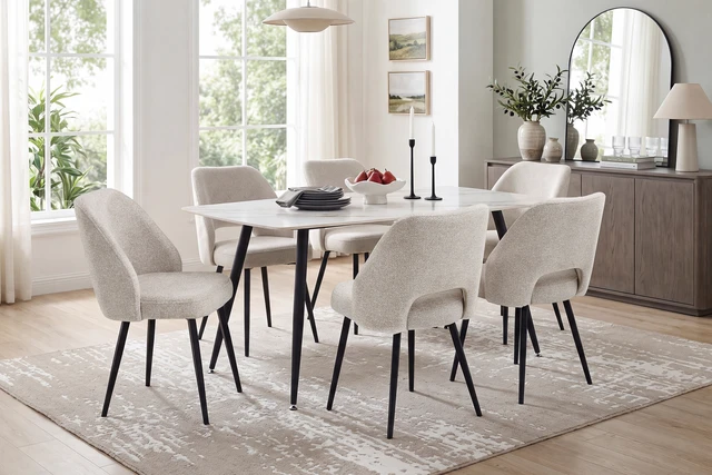 Alt view image 6 of 7 - Dining Table Sintered Like Veining Iron Legs Sleek Design Kitchen Furniture 1 pc, White Black, Iron and Sintered Stone