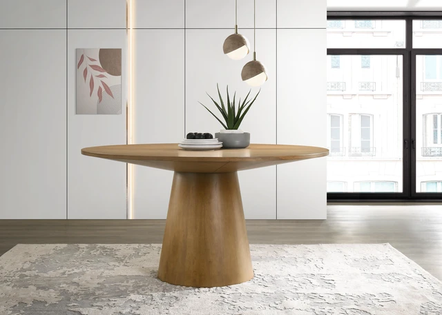 Main image of Driftwood Finish 47 Inch Round Dining Table with Pedestal Base, Wood