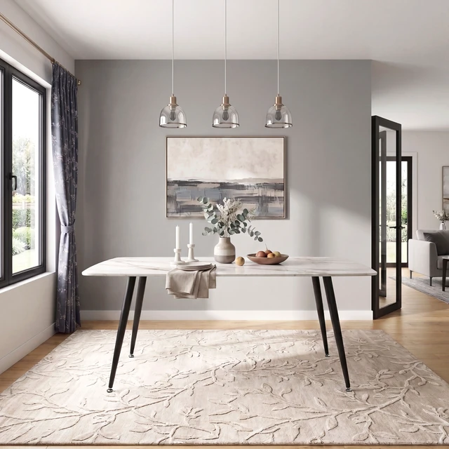 Alt view image 7 of 7 - Dining Table Sintered Like Veining Iron Legs Sleek Design Kitchen Furniture 1 pc, White Black, Iron and Sintered Stone