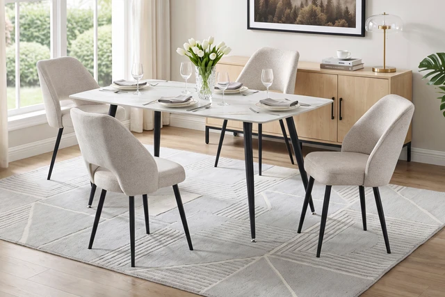 Alt view image 5 of 7 - Dining Table Sintered Like Veining Iron Legs Sleek Design Kitchen Furniture 1 pc, White Black, Iron and Sintered Stone