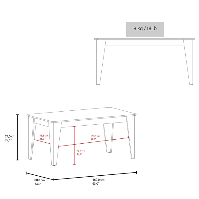 Alt view image 4 of 7 - Torino Rectangular Dining Table, Four People Manufactured Dining Table with Legs, Wenge, Engineered Wood