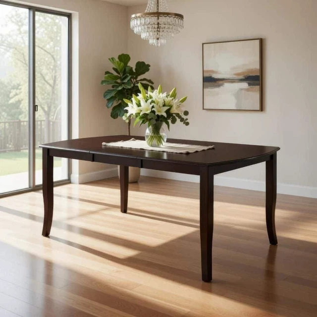 Alt view image 2 of 7 - 1 pc Dining Table Solidwood Table 18 Inch Expandable Leaf Furniture, Espresso, Solid Wood