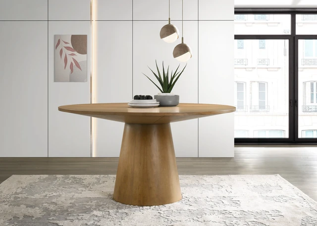 Main image of Driftwood Finish 47 Inch Round Dining Table with Pedestal Base, Wood