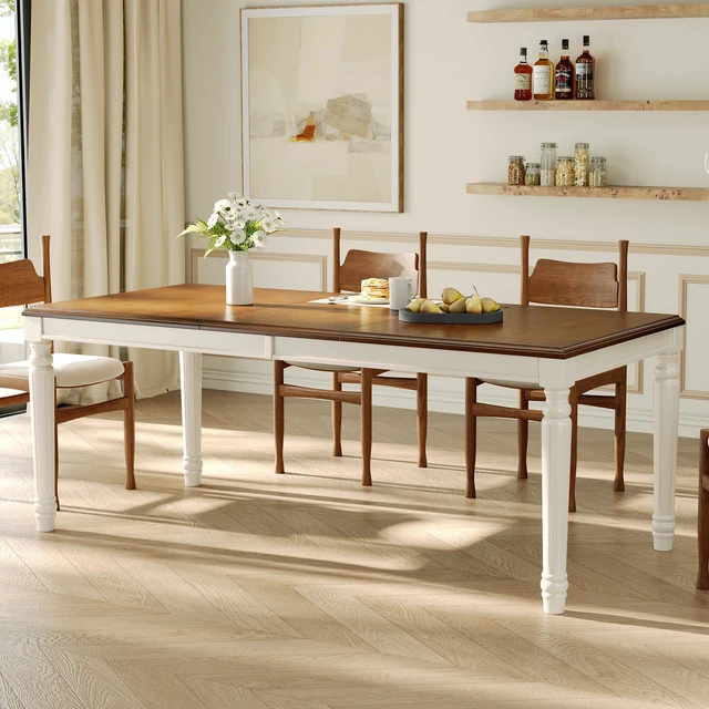 Main image of Rectangular Dining Table with Framed Wood Top and Turned Legs for Dining and Kitchen, Natural, MDF and Solid Wood