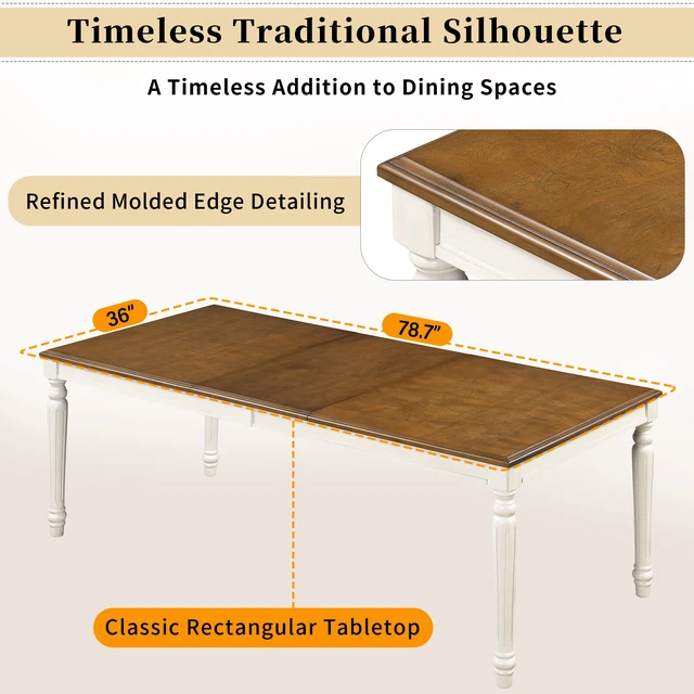 Alt view image 6 of 7 - Rectangular Dining Table with Framed Wood Top and Turned Legs for Dining and Kitchen, Natural, MDF and Solid Wood