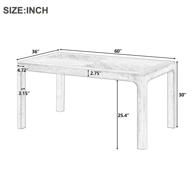 Alt view image 3 of 7 - Rectangular Dining Table with Parquet Top, Rounded Corners Curved Leg Details and Adjustable Feet, Espresso, Solid Wood