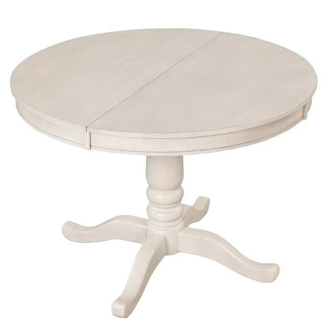 Alt view image 3 of 7 - Dining Round Table Kitchen Table for Dining, Dinette Breakfast Nook, Antique White, Solid Wood and MDF