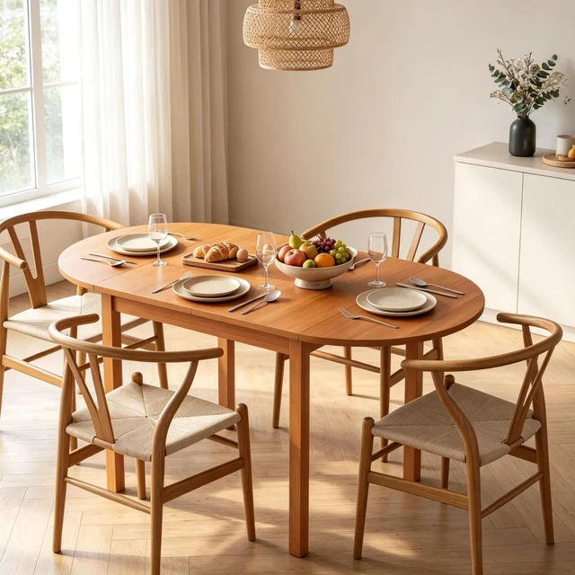 Main image of 55 Inch Wooden Drop Leaf Kitchen Table, Space Saving Extendable Dining Table in Walnut Finish for Small Spaces, Walnut