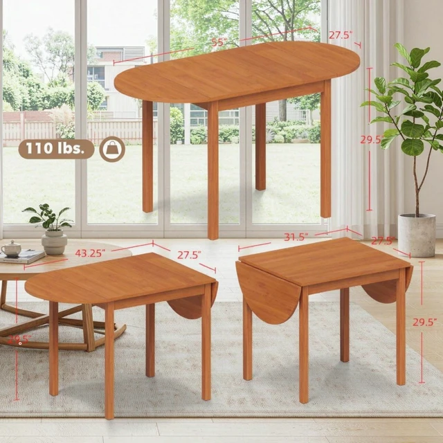 Alt view image 3 of 7 - 55 Inch Wooden Drop Leaf Kitchen Table, Space Saving Extendable Dining Table in Walnut Finish for Small Spaces, Walnut