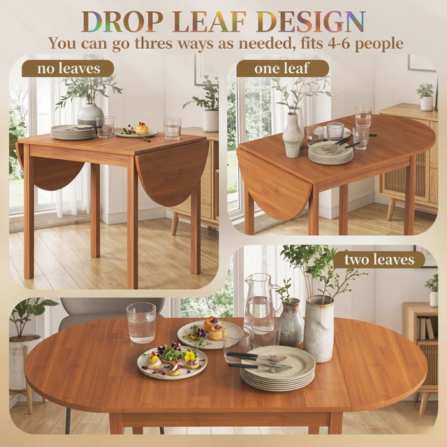 Alt view image 5 of 7 - 55 Inch Wooden Drop Leaf Kitchen Table, Space Saving Extendable Dining Table in Walnut Finish for Small Spaces, Walnut