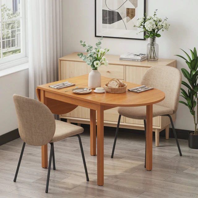 Alt view image 7 of 7 - 55 Inch Wooden Drop Leaf Kitchen Table, Space Saving Extendable Dining Table in Walnut Finish for Small Spaces, Walnut